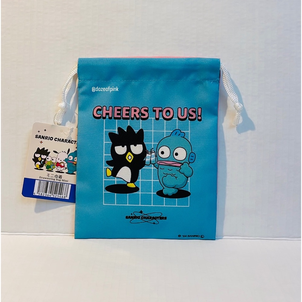 Sanrio Characters Teal Green and Pink Double sided Drawstring Bag